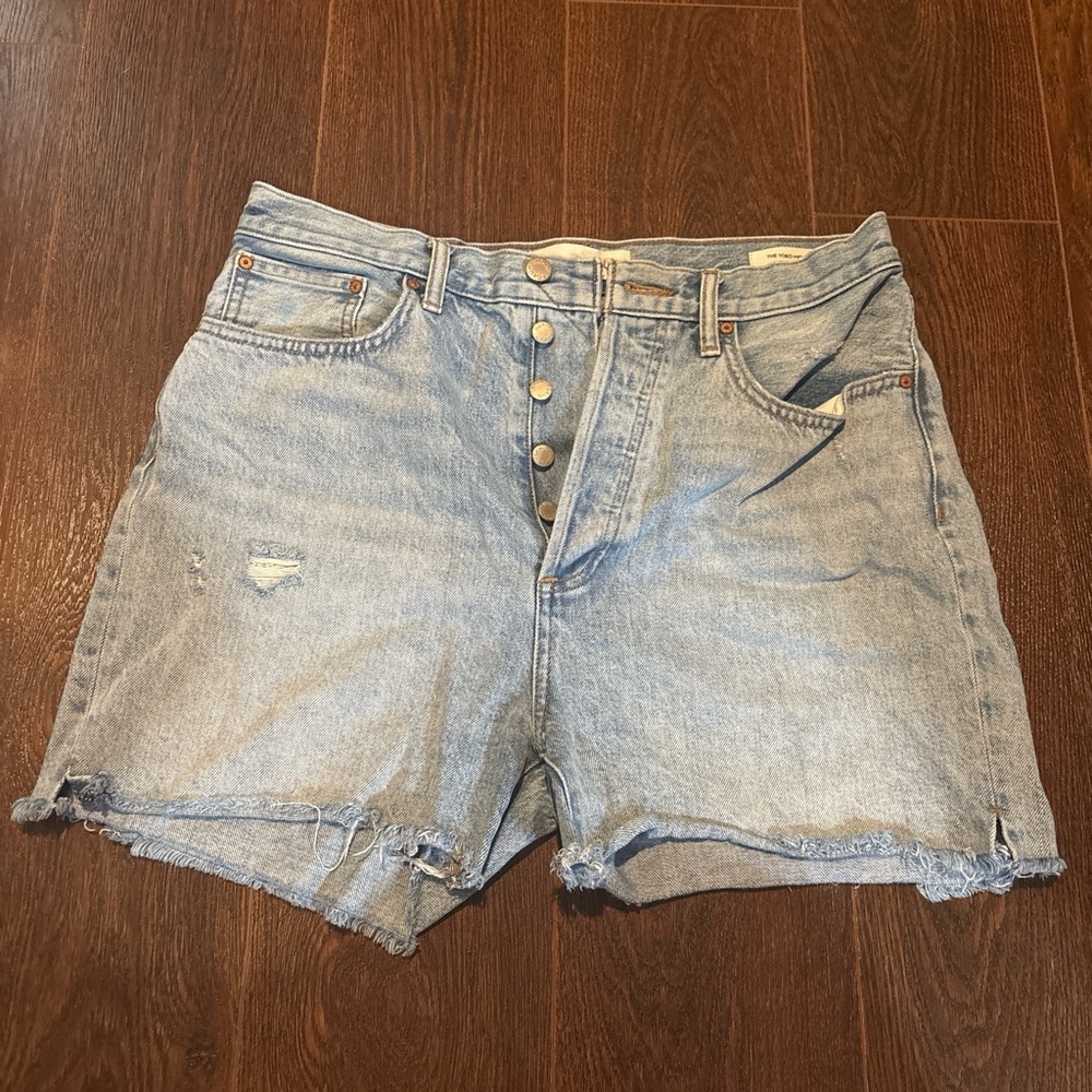 Denim Forum High Waist Light Blue Distressed Denim Shorts